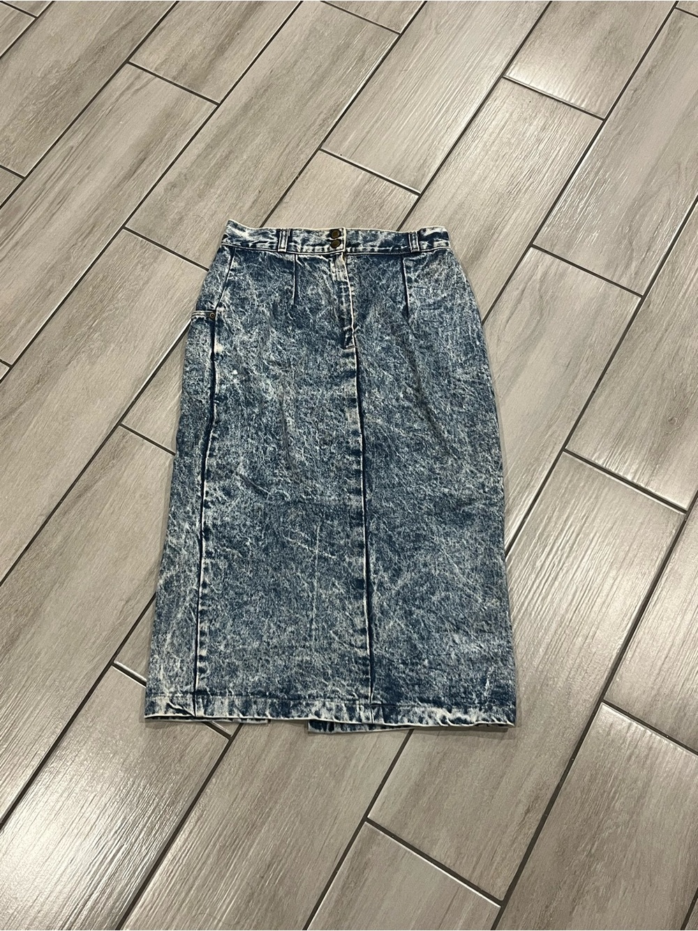 #8. CARLIile Acid Wash Midi Denim Skirt - Blue